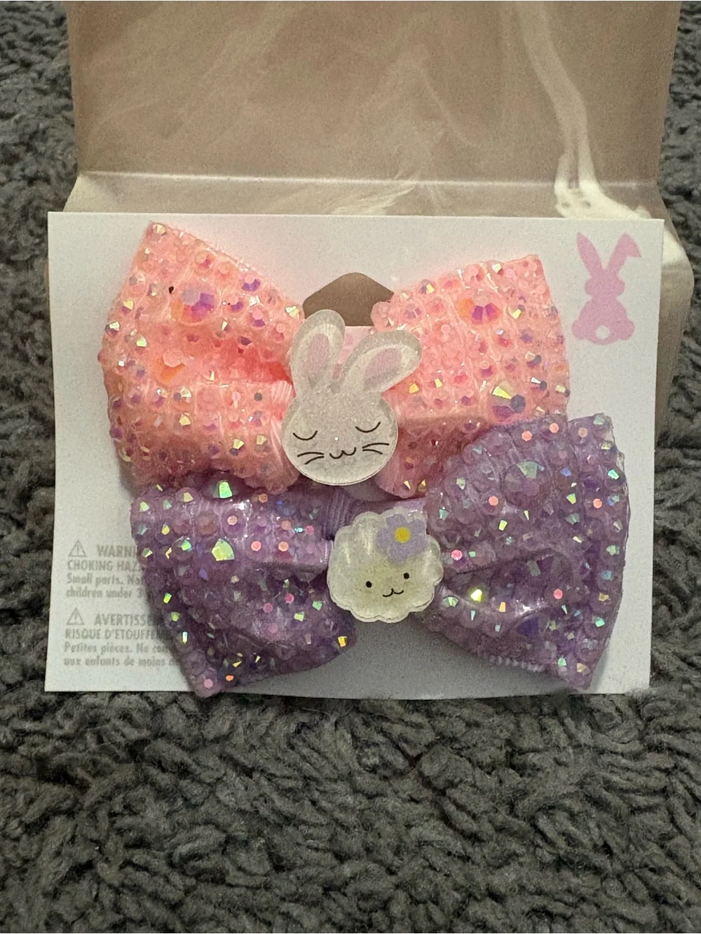 NWT Sparkle Bow Hair Clips - Pink & Purple Bunny and Lamb Set
